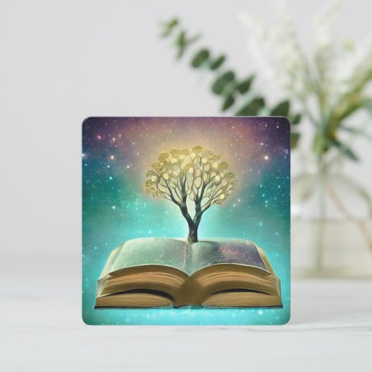 Galaxy Tree Open Book Feestdagenkaart (Staand voorkant)