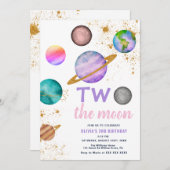 Galaxy Two the Moon  2de verjaardags  uitnodiging (Voorkant / Achterkant)