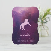 Galaxy unicorn foto party uitnodiging (Staand voorkant)