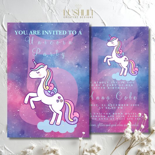 Galaxy Unicorn Magical Starry Verjaardagsfeest Kaart