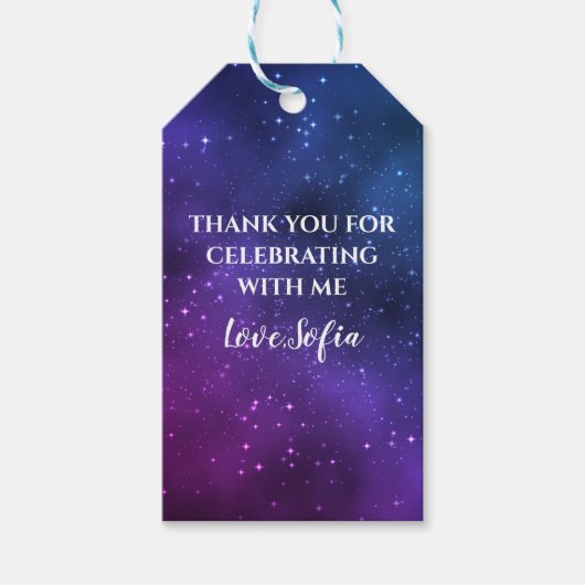 Galaxy Universe Paarse dank u verjaardagsgunst Cadeaulabel (Voorkant)
