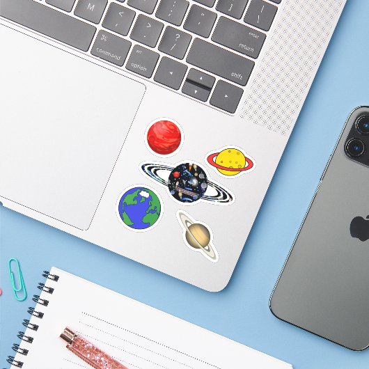 Galaxy Universe - Planeten Schroot Boek Sticker (Laptop met iPhone)