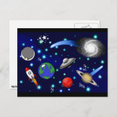 Galaxy Universe - Planten, sterren, komets, rakett Briefkaart (Voorkant / Achterkant)