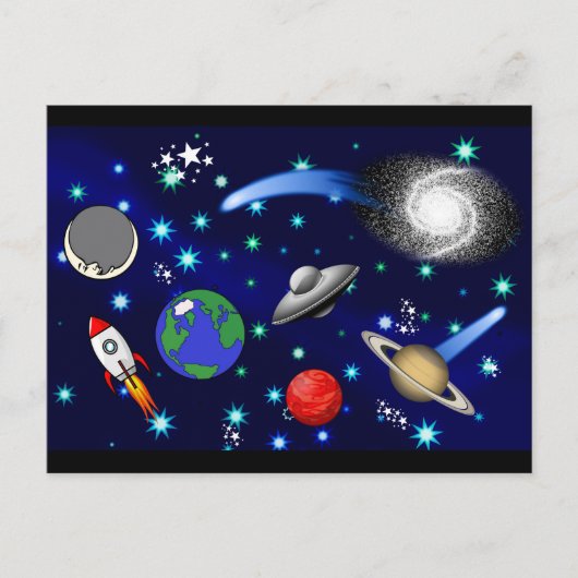 Galaxy Universe - Planten, sterren, komets, rakett Briefkaart (Voorkant)