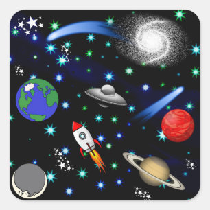 Galaxy Universe - Planten, sterren, komets, rakett Vierkante Sticker