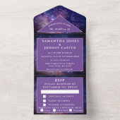 Galaxy Universe Stars Sky Wedding Space Paars All In One Uitnodiging (Binnen)