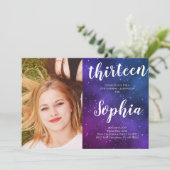 Galaxy Universe Sterren Meisje Foto Verjaardag Kaart (Staand voorkant)