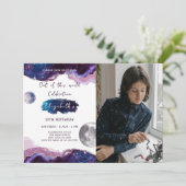 Galaxy Verjaardag uitnodiging met foto (Staand voorkant)