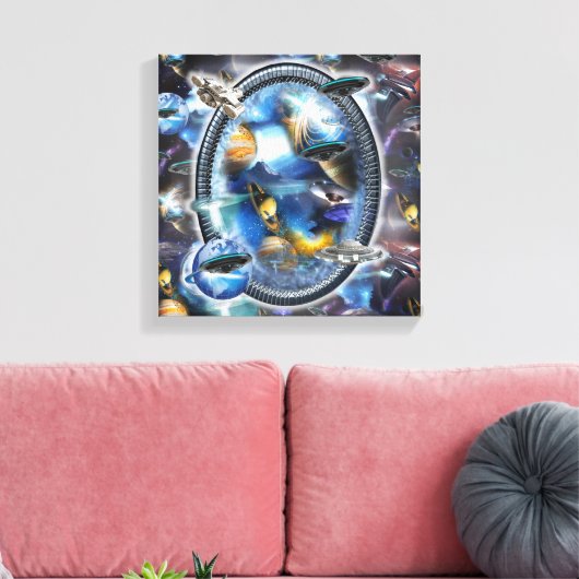 Galaxy Visitors in Space Canvas Afdruk (Insitu (Woonkamer))