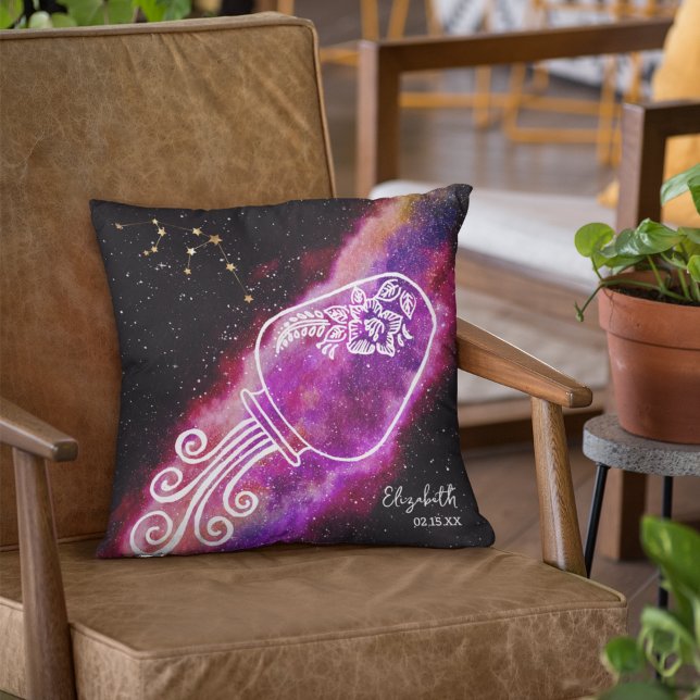 Galaxy Waterman Persoonlijke Naam Sterrenbeeld Kussen (Creator heeft geüpload)