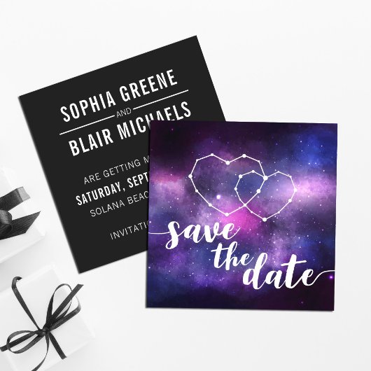 Galaxy Wedding Hearts Constellation Save the Date Kaart