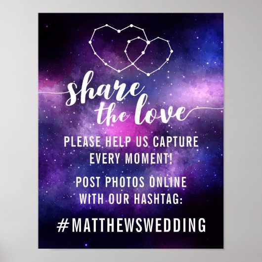 Galaxy Wedding Reception Stars Hashtag Fotobord Poster (Voorkant)