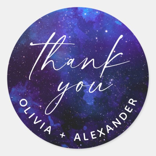 Galaxy Wedding Thank You | Cosmic Starry Night Ronde Sticker (Voorkant)