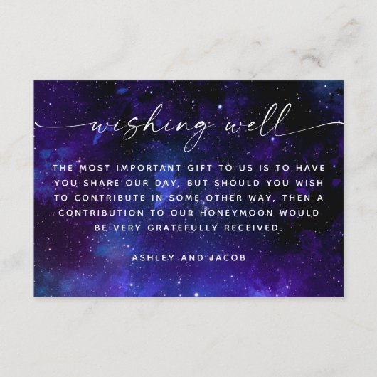 Galaxy Wedding Wishing Well | Space Honeymoon Fund Informatiekaartje (Voorkant)