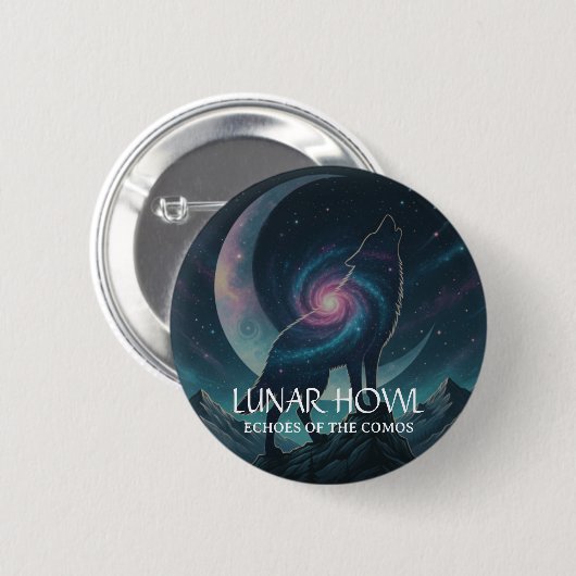 Galaxy Wolf Silhouette with Mystical Nebula Moon Ronde Button 5,7 Cm (Voorkant /achterkant)