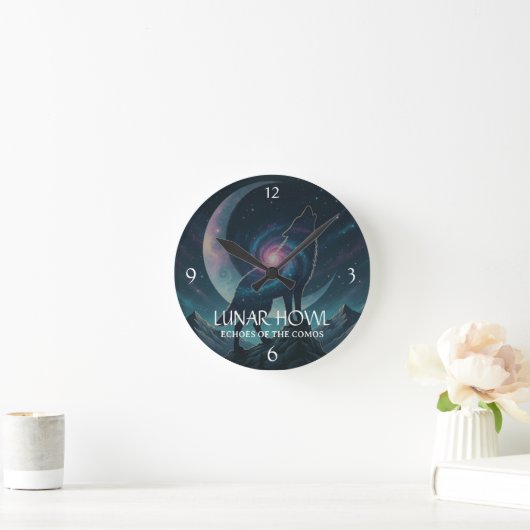 Galaxy Wolf Silhouette with Mystical Nebula Moon - Ronde Klok (Huis)