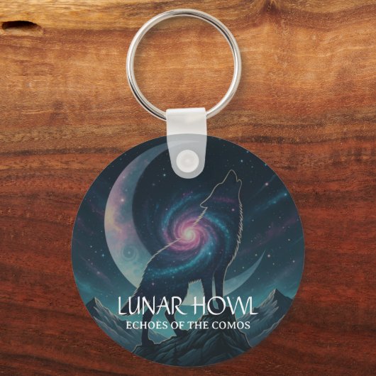 Galaxy Wolf Silhouette with Mystical Nebula Moon Sleutelhanger (Voorkant)