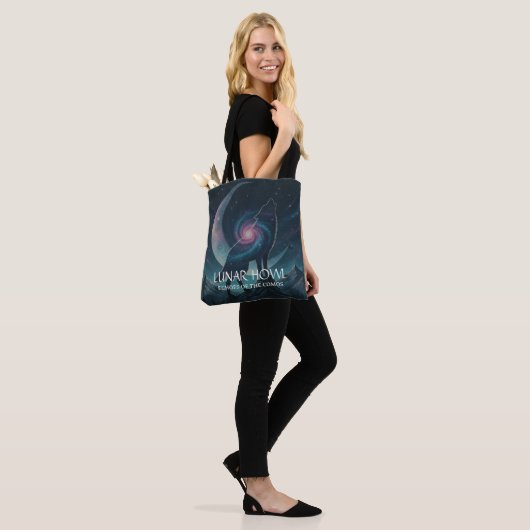 Galaxy Wolf Silhouette with Mystical Nebula Moon Tote Bag (Op model)