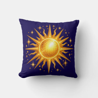Galaxy Zon en Sterren Nep Goud Navy Blauwe  Kussen