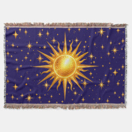 Galaxy Zon en Sterren Nep Goud Navyblauw Deken