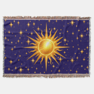 Galaxy Zon en Sterren Nep Goud Navyblauw   Deken