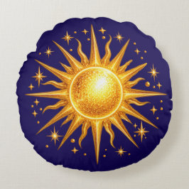 Galaxy Zon en Sterren Nep Goud Navyblauw Rond Kussen