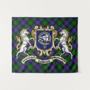Galbraith Clan Badge & Unicorns met Tartan Wandkleed