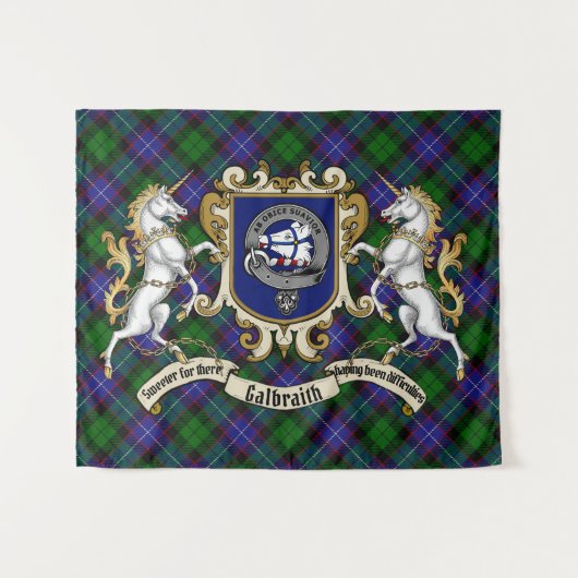 Galbraith Clan Badge & Unicorns met Tartan Wandkleed (Voorkant (horizontaal))