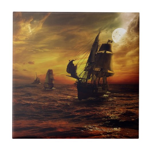 Galeien in het maanlicht tegeltje (Voorkant)