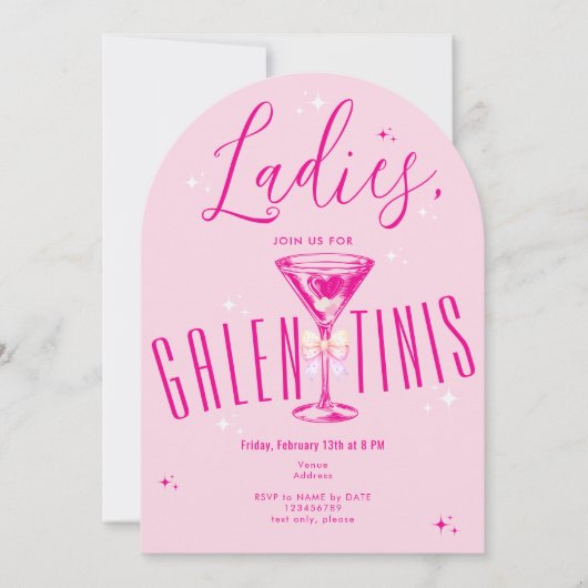 Galen-Tini Martini Hot Pink Galentine's Day Party Kaart (Voorkant)