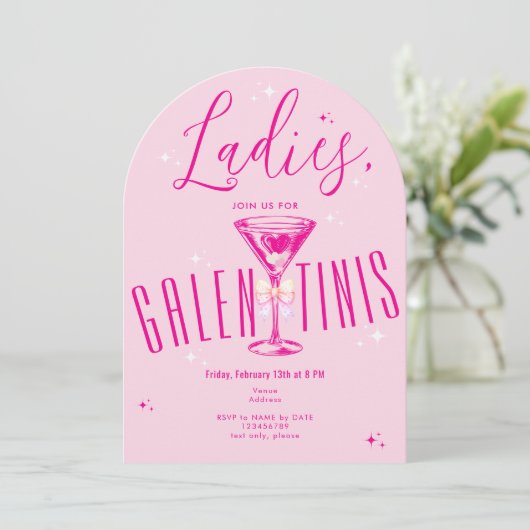 Galen-Tini Martini Hot Pink Galentine's Day Party Kaart (Staand voorkant)