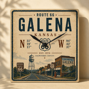Galena Kansas Americana Highway Souvenir Vierkante Klok