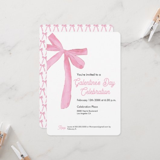 Galentijns dag Roze lintboog thema modern Kaart (Voorkant / Achterkant in situ)