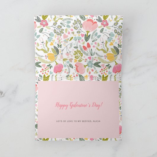 Galentijnsdag bloem 2 foto collage roze xoxo feestdagen kaart (Binnen)