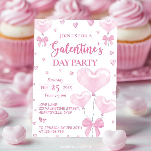 Galentijnsdag Pink Heart Girly Party Kaart
