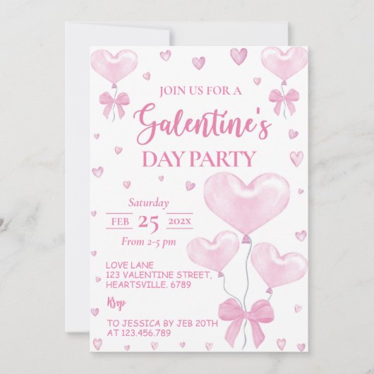 Galentijnsdag Pink Heart Girly Party Kaart (Voorkant)