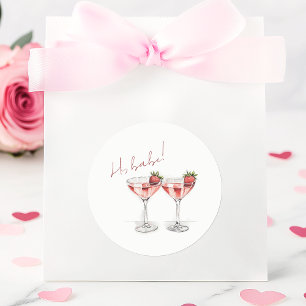 Galentijnse Dag Babe Aardbei Cocktail Party Ronde Sticker