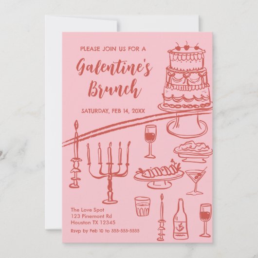 Galentine Brunch red & pink Party Invitation Kaart (Voorkant)