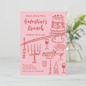 Galentine Brunch red & pink Party Invitation Kaart (Staand voorkant)