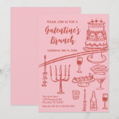 Galentine Brunch red & pink Party Invitation Kaart (Voorkant / Achterkant)
