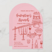 Galentine Brunch red & pink Party Invitation Kaart (Voorkant / Achterkant)