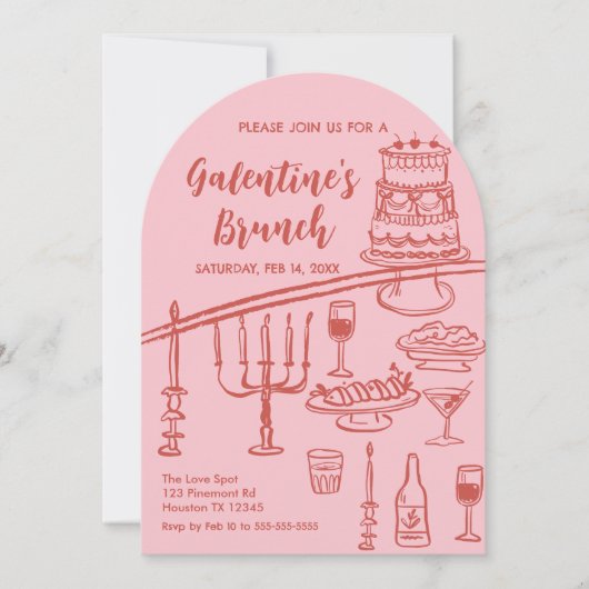 Galentine Brunch red & pink Party Invitation Kaart (Voorkant)