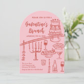Galentine Brunch red & pink Party Invitation Kaart (Staand voorkant)