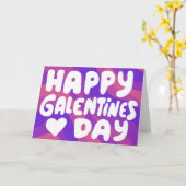 Galentine Bubble Letters Paarse Groovy Retro Kaart (Gele Bloem)