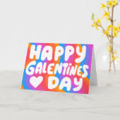 Galentine Bubble Letters Regenboog Groovy Retro Kaart (Gele Bloem)