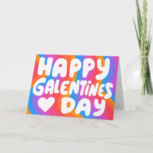 Galentine Bubble Letters Regenboog Groovy Retro Kaart (Voorkant)