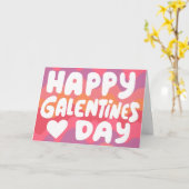 Galentine Bubble Letters Roze Curvy Retro Stripes Kaart (Gele Bloem)