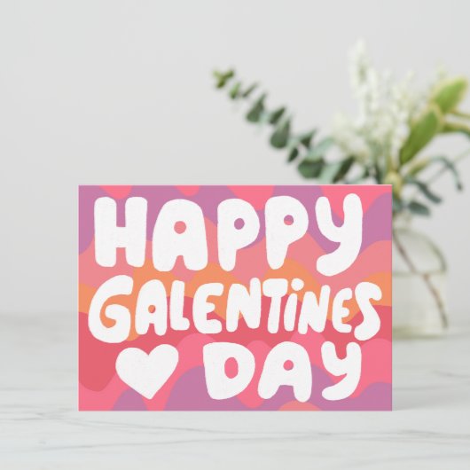 Galentine Bubble Letters Roze Retro Digital Kaart (Staand voorkant)