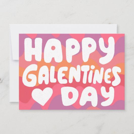 Galentine Bubble Letters Roze Retro Digital Kaart (Voorkant)