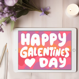 Galentine Bubble Letters Roze Retro Digital Kaart